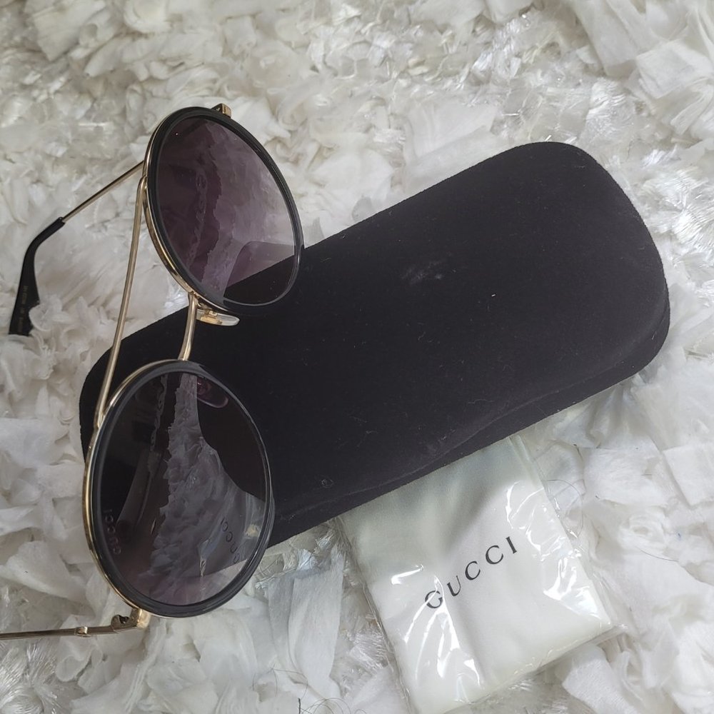 Gucci Round Sunglasses GG0061S Black/Gold - Picture 4 of 6